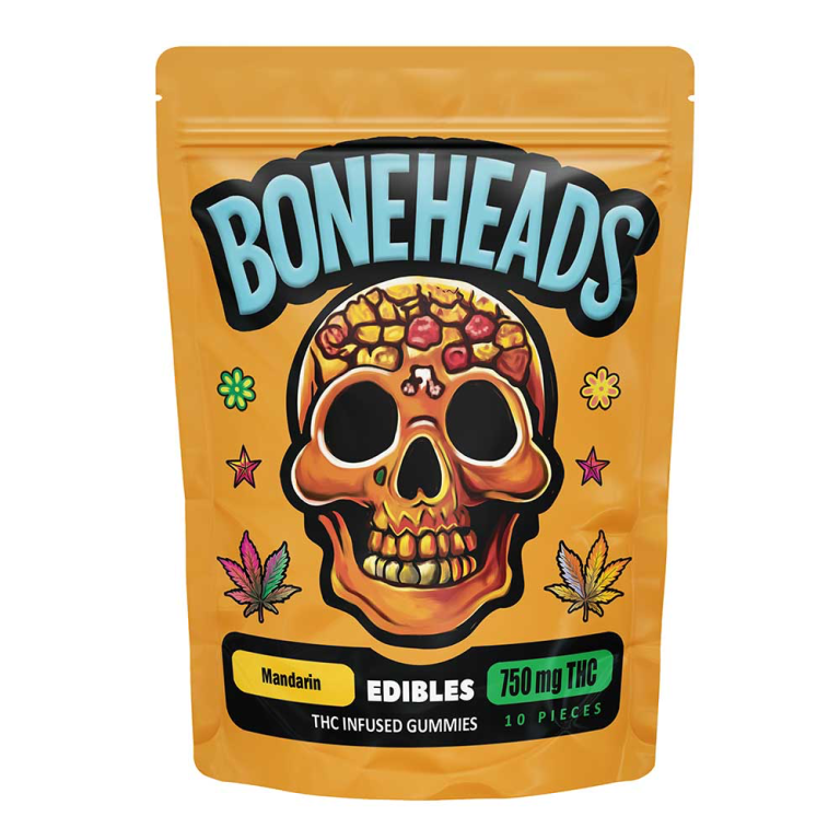 Boneheads – THC Gummies – Mandarin – 750mg soft chewy gummies infused with premium THC and bright mandarin citrus flavor